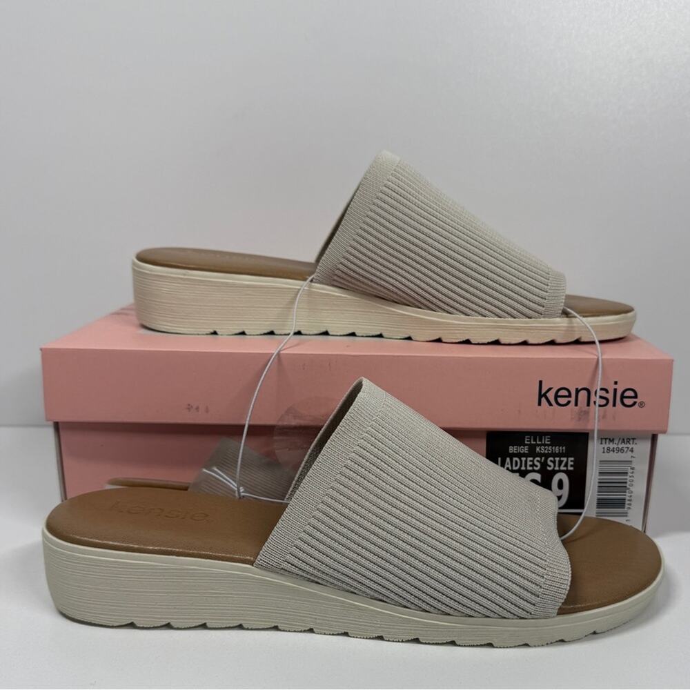 NIB • Kensie Women's Ellie Beige Knit Wedge Sandals Size:9